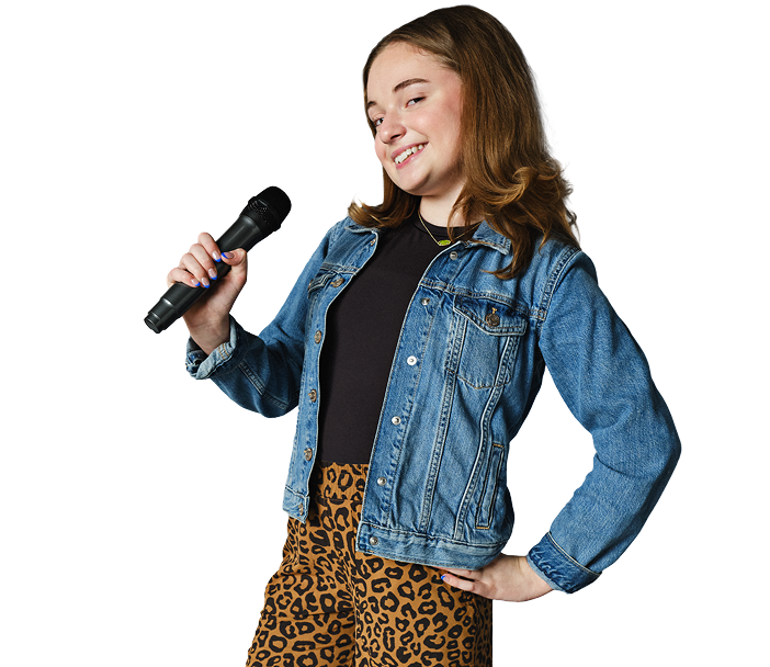 Teen holding a microphone